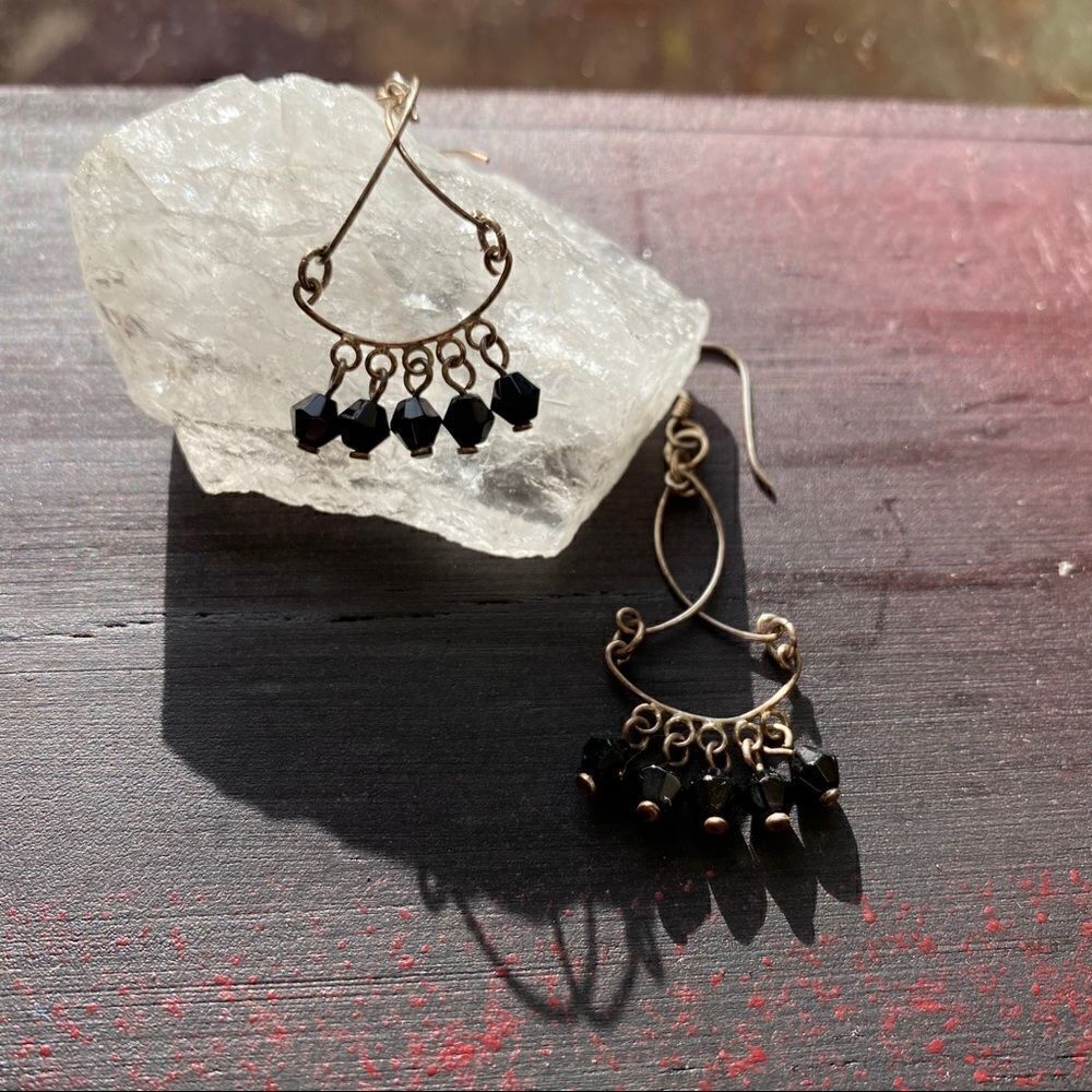 Sterling Silver Black Crystal Chandelier Earrings
